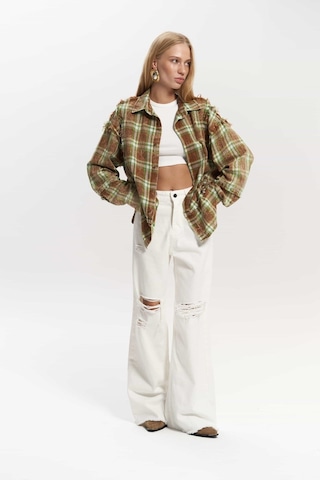 Mai Collection Mai Studios Co. Loma Yıkamalı Oversize Unisex Ekose Kahve Gömlek Kahve