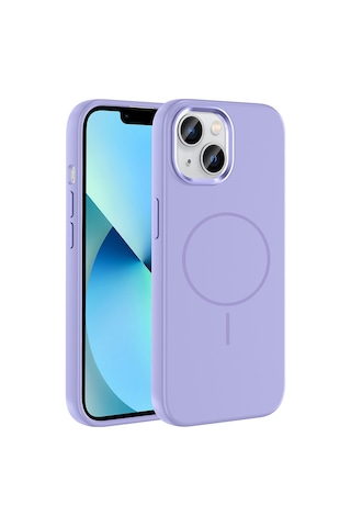 Zore Apple iPhone Uyumlu 15 Kılıf M-safe Şarj Özellikli Metal Kamera Çerçeveli Omsy Edi Silikon Kapak - Lila
