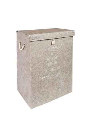 Keçe Kapaklı Kirli Çamaşır Sepeti - Çok Amaçlı Saklama Kutusu Mega Hurç Bej 55 X 41 X 30 Cm Bej