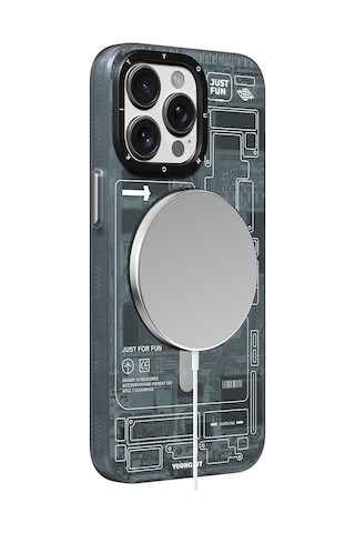 Apple Uyumlu iPhone 15 Pro Max Kılıf Magsafe Şarj Özellikli Youngkit 360 Standlı Technology Serisi Gri