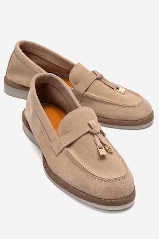 Luvishoes Ilvena Bej Süet Hakiki Deri Kadın Loafer Ayakkabı