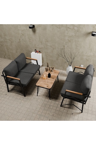 Mb Garden Furnıture Simetri Model, Balkon, Bahçe, Cafe, Metal Koltuk Takımı, Bahçe Takımı ,çay Seti,2+2 Sehpalı Süngerli Antrasit
