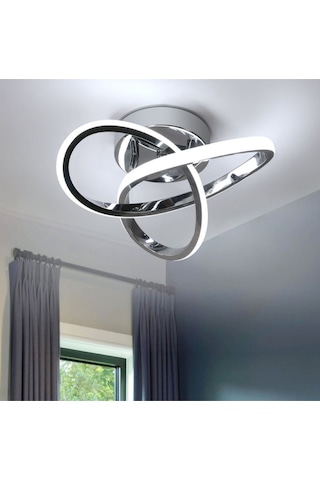 Modern Plafonyer Salon Mutfak Oturma Odası Avize Boomerang Led Avize Krom Beyaz Işık Ledli Avize Krom