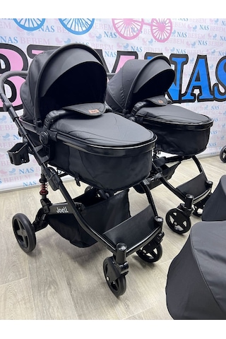 Bebemnas İkiz Yanyana Ayrılıp Birleşen Travel Bebek Arabası + 2 Adet Puset Dahil Tam Set
