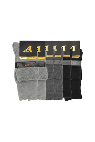 6'Lı Paket Termal/Thermal Kıvrık Havlu Kalın Kışlık Kadın Çorap-Gri