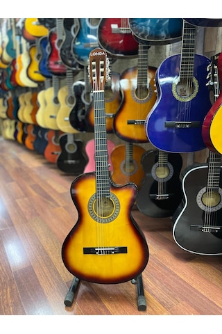 Longa Sunburst 4/4 Tam Boy Kesik Kasa Klasik Gitar Kılıf Pena Dahil