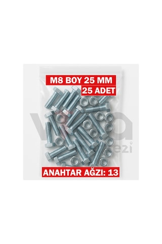 M8x25 Altı Köşe Cıvata + Somun Takımı Çinko Kaplı 25 Adet Takım 1