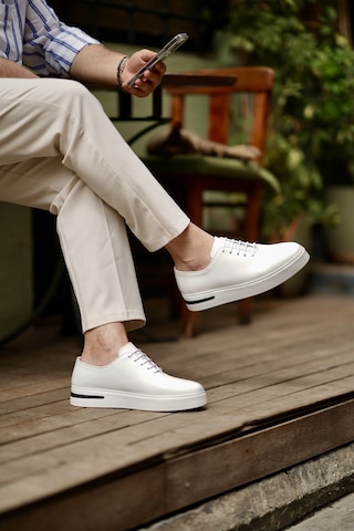 Shoetyle - Hakiki Deri Beyaz Renk Günlük Erkek Sneaker - 610-1005-1626
