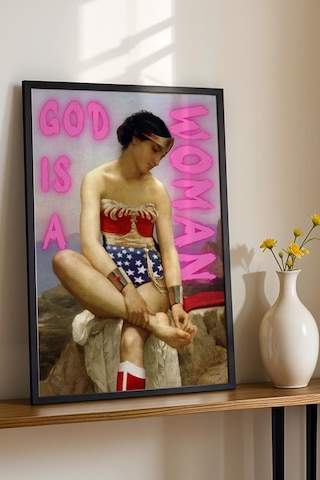 God Is A Woman Çerçeveli Tablo Vintage Görünümlü Feminist Duvar Sanatı Altered Art