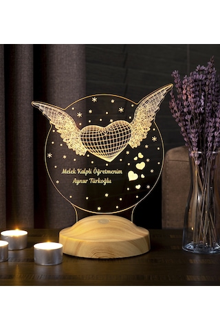 Öğretmenler Günü Hediyesi, Öğretmen Hediyesi Kanatlı Kalp Kişiye Özel Led Lamba