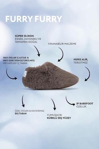 Furry Furry Gri Kürk Barefoot Patik