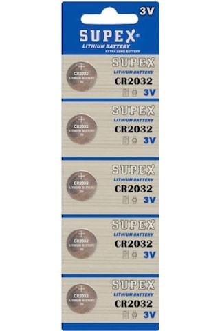 Supex Extra Long Battery CR2032 3V Lityum Düğme Pil 5 x 2'li