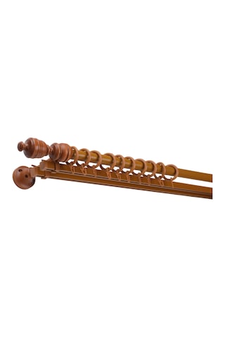 Meşe Efil Demonte Başlıklı Ahşap Rustik Perde Askısı - Çift Raylı - 300 Cm