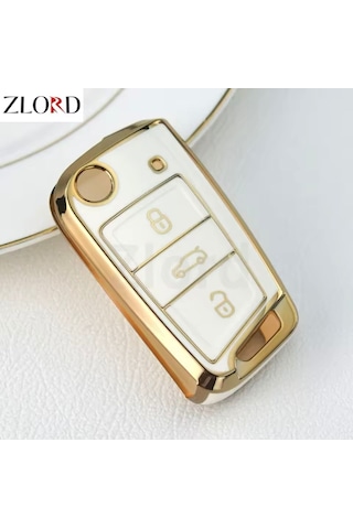 Volkswagen Taigo Beyaz-gold Anahtar Kılıfı