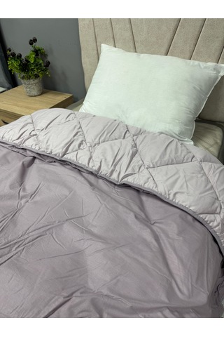 Clasy %100 Pamuk Ranforce Tek Kişilik Yorgan Çift Taraflı Mor Düz Desenli Kapitoneli Mor