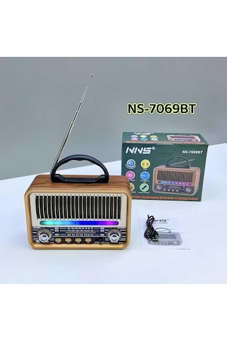 Ns-7069 Orta Boy Retro, Nostaljik, Ahşap Tasarım Bluetooth Hoparlörlü, Şarjlı, Taşınabilir Fm/am Destekli Radyo-444
