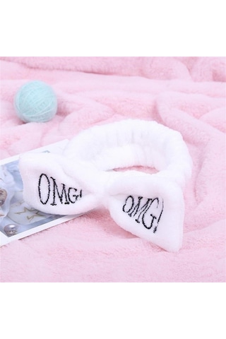 Fiyonklu Omg Mercan Peluş Saç Bandı Bandana Beyaz
