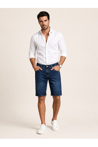 Vigoss 90341-73605 Erkek Comfort Mıd Waıst Denim Şort 90341-73605 Koyu Mavi - Siyah