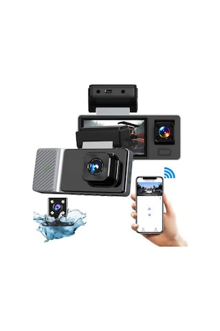 Hasuba 3 Kameralı Araç İçi Kamera Seti - 1080p Full Hd Wi-fi Destekli Araç Kameralı Güvenlik Sistemi, 170 Geniş Açı, Gece Görüşlü Kabin Ve Su Geçirmez Arka Park Kamerası, Wdr Araç Dvr 361