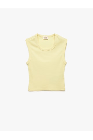 Koton Pamuklu Kolsuz Bisiklet Yaka Fitilli Slim Fit Crop Atlet Sarı 5skg30138ak Sarı