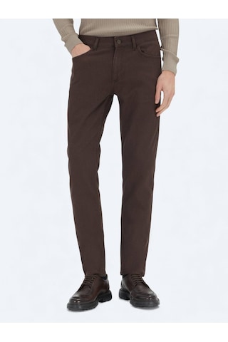 Kip Kahverengi Dokuma Regular Fit Casual Pamuk Karışımlı Pantolon Kahverengi