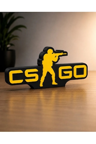 Veriqo 3d Csgo Yazılı 3d Dekoratif Obje Gamer Hediyelik Masaüstü Duvar Süsü Siyah - Sarı