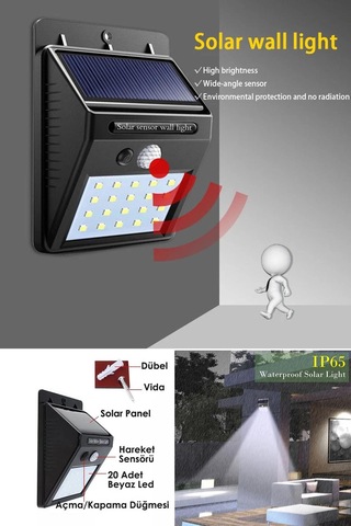 Technojet 20 Ledli Hareket Sensörlü Güneş Enerjili Şarj Olabilen