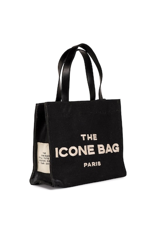 Siyah The Icone Bag Paris İşlemeli Tote Kadın Kol Çantası Ve Omuz Çantası Orta Boy Siyah