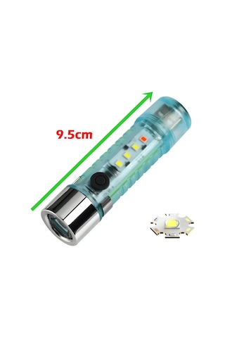 Gaman Ey023 10watt Ultra Güçlü 6mod Kırmızı İkaz Ledli Şarjlı El Feneri Mavi