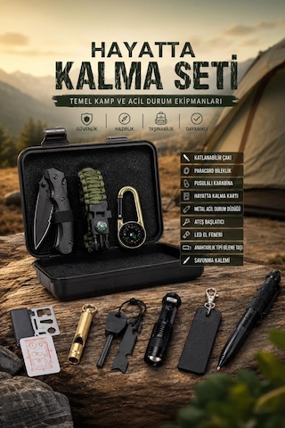 Kamp Acil Durum Kiti Doğada Hayatta Kalma Ekipmanları Srv01 Siyah