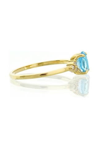 Blue Topaz Oval Tektaş Pırlanta Yüzük Sarı