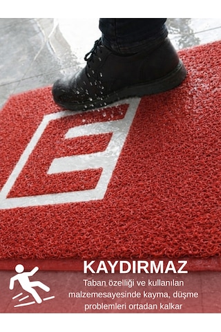 Beylini Eczane Önü Paspası E Logo Giriş İşyeri Eczane Mağaza Girişi Kapı Önü Kıvırcık Hijyen Halısı 60x80 Cm Kırmızı