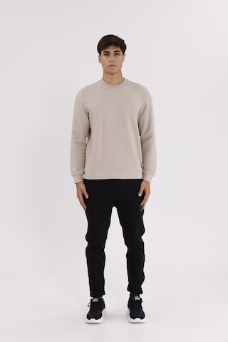 Rowinger Petek Yüzeyli Bisiklet Yaka Rahat Kalıp Lastik Manşetli Mevsimlik Sweatshirt Beıge