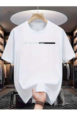 Unisex Face The Future Baskılı Oversize Tshirt Beyaz