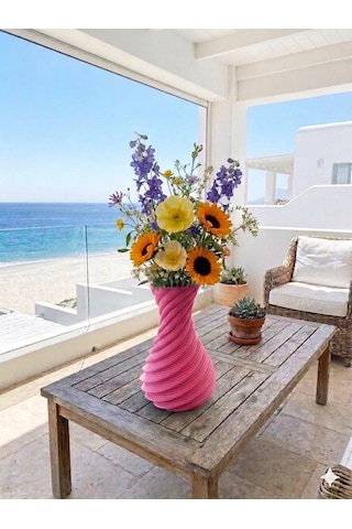 İskandinav Tarzı Spiral Plastik Vazo 18 Cm. Neon Pembe