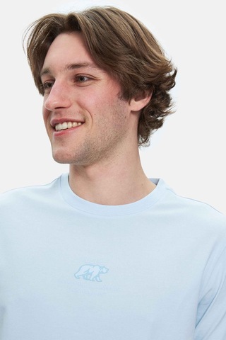 Fabıo Gök Mavi Bisiklet Yaka Baskılı Standard Fit Erkek Tshirt Gök Mavi