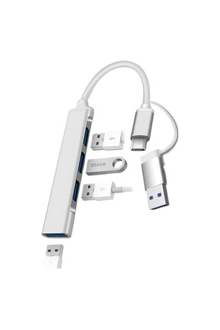 Lunatic 3360 Usb 3.0 Type C Hub 4 Port Çoklayıcı Çoğaltıcı Çevirici Dönüştürücü Adaptör 2'si 1 Arada Usb