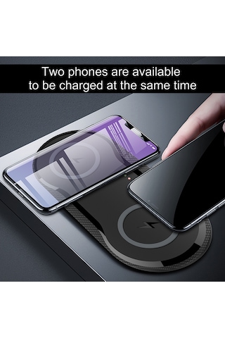 Kosona X263 10w Çift Telefon Kablosuz Şarj Cihazı - Ev Ve Ofis İçin Taşınabilir Akıllı Qi Uyumlu Hızlı Şarj Siyah