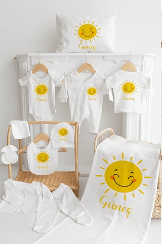 Bebewini Pamuk Baskılı 11'li İsimli Hastane Çıkışı M13 Ekru