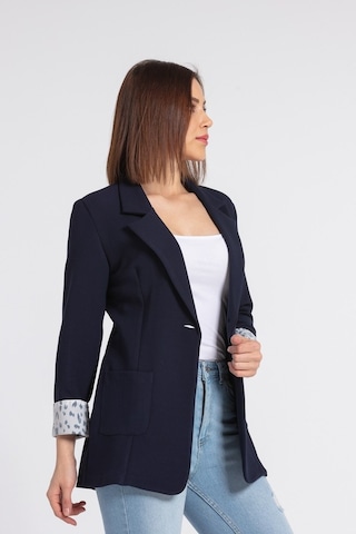 Jument Yakalı Cepli Uzun Kol Katlamalı Blazer Kumaş Ceket-Lacivert