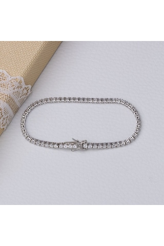 3 Mm Zirkon Taşlı 925 Ayar Gümüş Suyolu Kadın Bileklik Gümüş