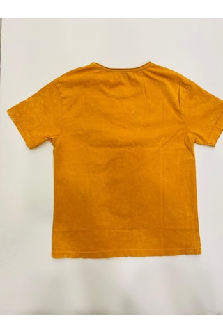 Richie Royce Çocuk Yıkamalı Sıfır Yaka Pamuklu Tshirt-6949-hardal Hardal