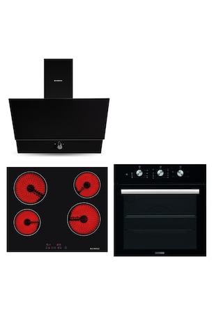 Kumtel B66-SF2 MT - V6 - 04T - DA6-830 Turbo Vitroseramik Kristal Siyah Cam Ankastre Set