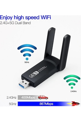 Dual Band USB 3.0 Adaptör Kablosuz Wifi Alıcı AC1300