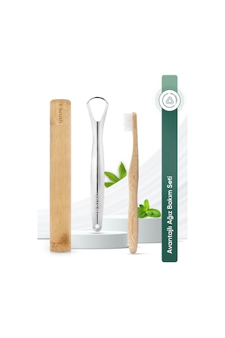 Tbrush Beyaz Nano Bambu Diş Fırçası - Ultra Soft + Paslanmaz Çelik Dil Temizleyici + Diş Fırçası Kabı