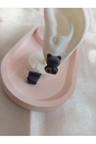 Gri Peluş Kedili Küpe