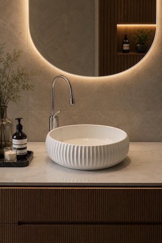 Lena E-4161 Tezgah Üstü Porselen Lavabo Beyaz Porselen Mobilya