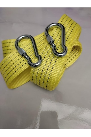 Çeki Halatı 3 Ton 3 M Çekme Halatı Kumaş 10 Mm Vidalı Metal Çengelli Karabinalı, Turuncu Kumaş Çeki Halatı,