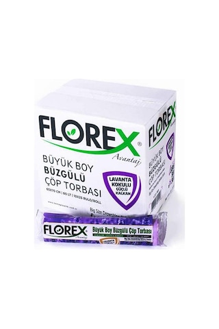 Florex 60 Litre Büzgülü Lavanta Kokulu Çöp Torbası Poşeti / 65 x 70 Cm. - 10x5 Rulo / Paket