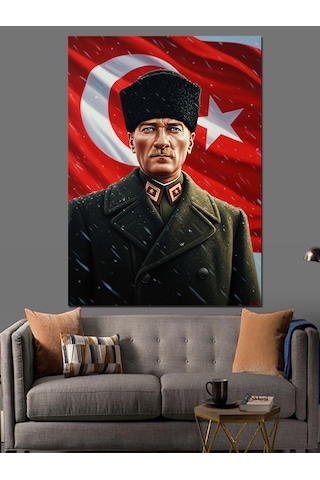 Karizma Tablo Türk Bayrağı Atatürk Portresi Dekoratif Kanvas - Mdf Ahşap Tablo